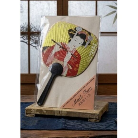 Peacock Card Other - Japanese Uchiwa Fan Greeting Card Geisha Art Traditional Hand Fan Made in Japan